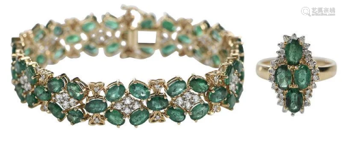 14Kt. Emerald and Gemstone Bracelet and Ring