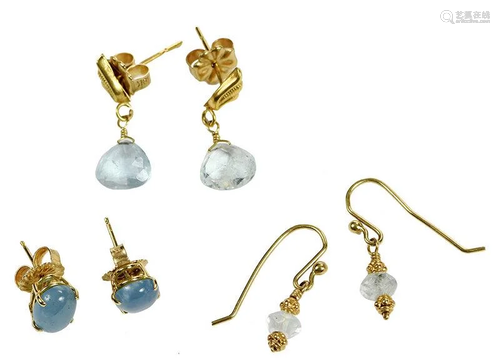 Three Pairs 18kt. Aquamarine Earrings