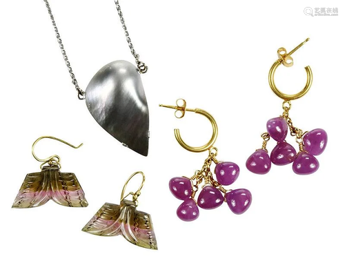 Three Pieces Gold Gemstone Jewelry