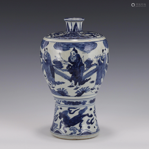 BLUE & WHITE FIGURAL MOTIF PORCELAIN JAR