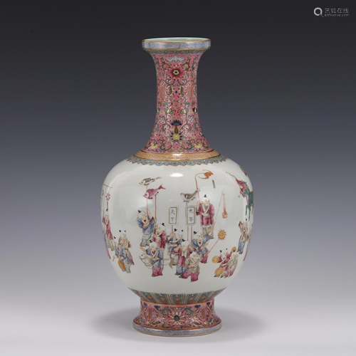 FAMILLE ROSE OPEN FACE BALUSTER VASE