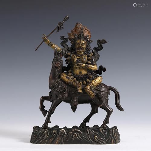 MING GILT BRONZE BUDDHA DEITY MAHAKALA