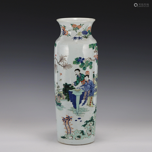 MING FIGURAL MOTIF ROULEAU VASE