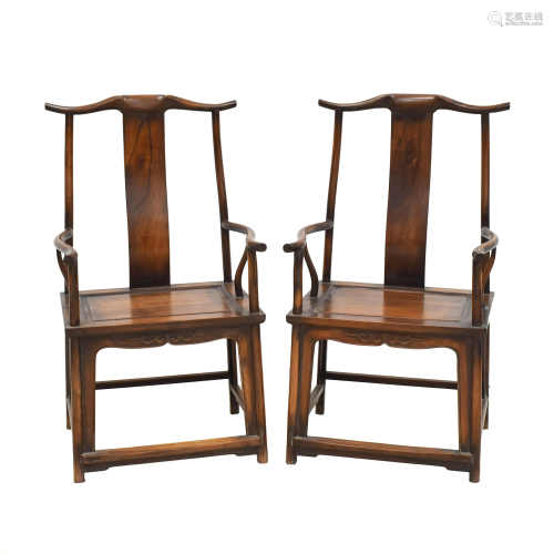 PAIR OF HUANGHUALI OFFICER HAT ARMCHAIRS