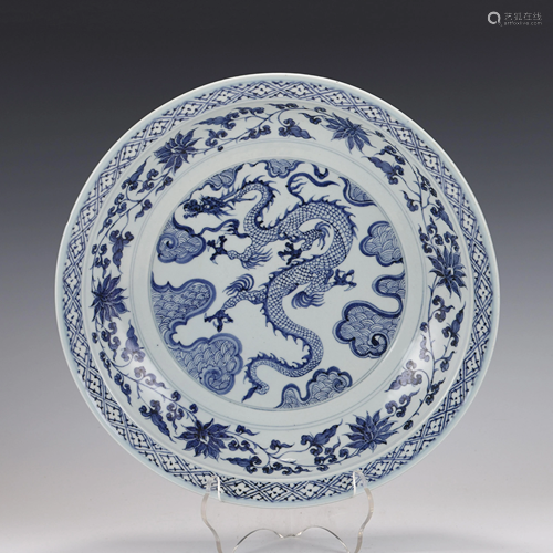 YUAN BLUE & WHITE DRAGON CHARGER