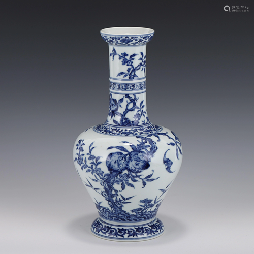 BLUE & WHITE FU BATS BALUSTER VASE