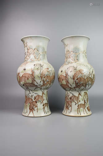 Late Qing Dynasty--A pair of flower goblets of the 18th prin...