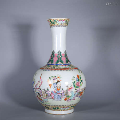 Qing Dynasty-Qianlong famille rose character vase