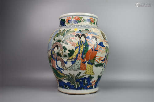 Kangxi of the Qing Dynasty--A big pot with colorful figures