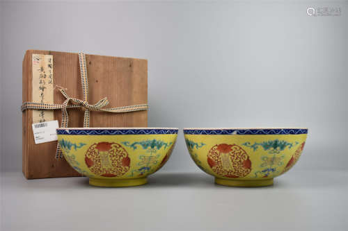 Qing Dynasty Daoguang Official Kiln--A Pair of Yellow Ground...