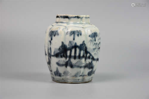 Ming Dynasty--Blue and White Figure Melon Jar