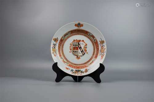 Mid Qing Dynasty--A Porcelain Plate with Qianlong Famille Ro...