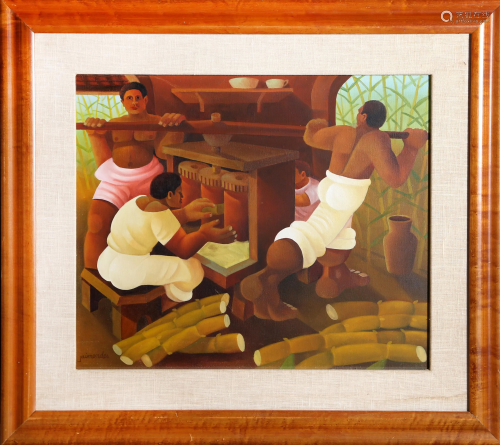Jaimendes, Grinding Sugar Cane, Oil on Canvas
