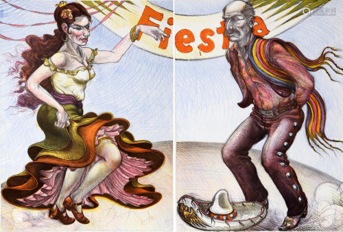 Luis Jimenez, Fiesta (Diptych), Two Lithographs on