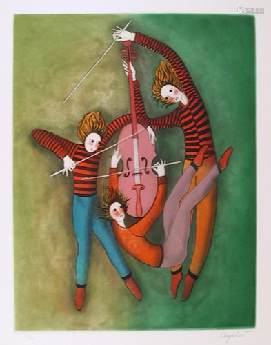 Ayalar, Three Cellists, Etching and Aquatint, signed
