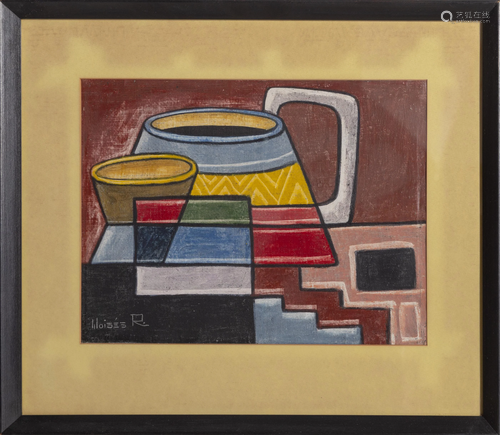 Raphael Moises, Abstract Still Life, Gouache on Canvas,