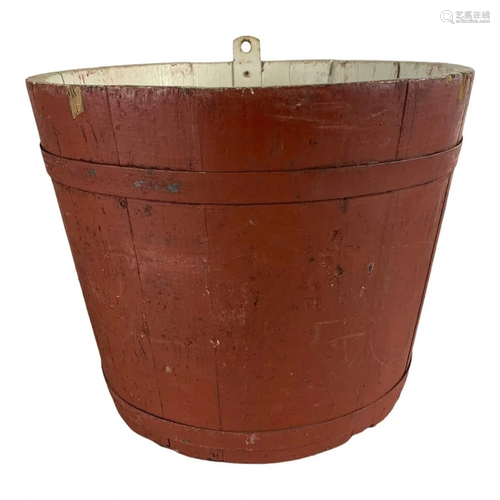 Wooden Staved Bucket in Red Paint