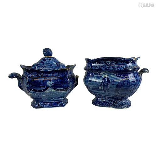 Pair of Historical Blue Sugar Bowls