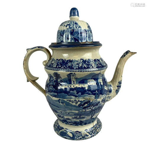 Large 19th C Historical Blue Coffee Pot