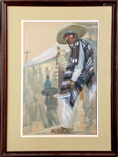 Unknown Artist, Mexican Man with Wine, Watercolor on