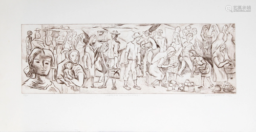 Alfredo Zalce, Mercado de la Soledad, Etching, signed