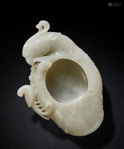 A VERY FINE AND RARE WHITE JADE 'PHOENIX' WASHER 18th centur...