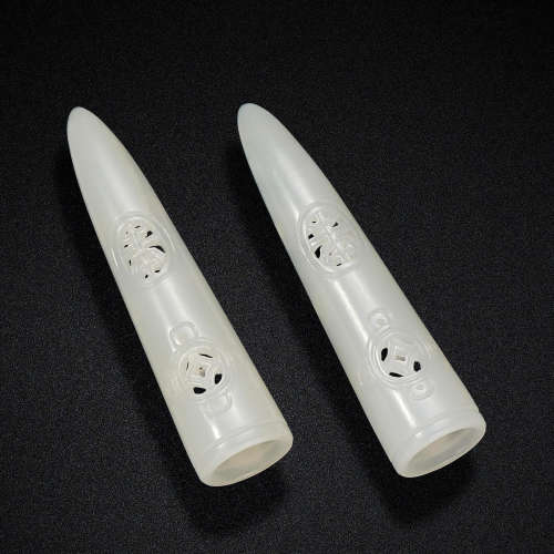 A PAIR OF WHITE JADE NAIL GUARDS 18th century