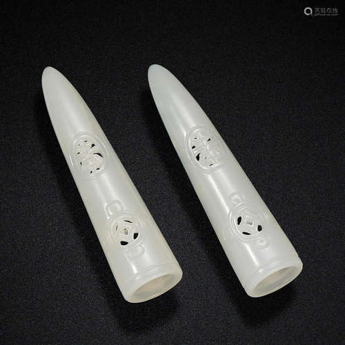 A PAIR OF WHITE JADE NAIL GUARDS 18th century