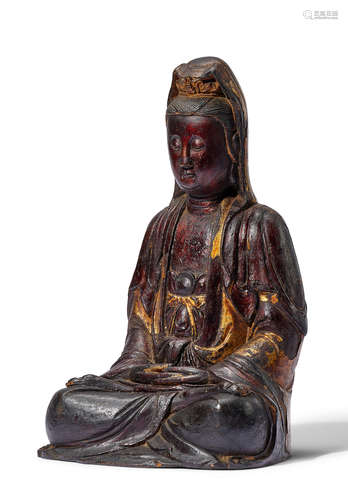 A RARE GILT-LACQUERED BRONZE SEATED FIGURE OF GUANYIN Song/Y...