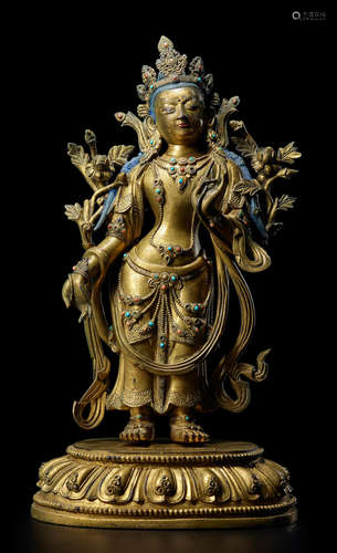 A FINE GILT-BRONZE INSCRIBED FIGURE OF PADMAPANI LOKESHVARA ...