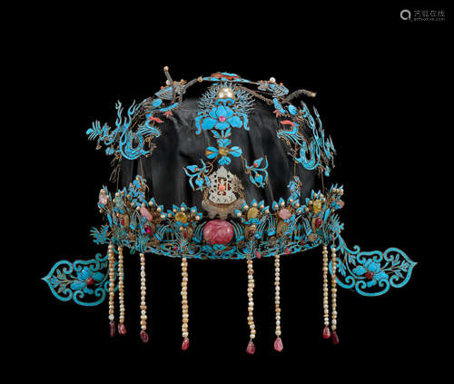 A KINGFISHER, PEARL AND RUBY-INSET HEADDRESS 19th century