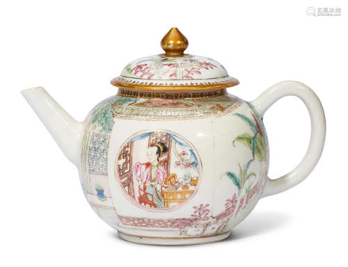 A PAINTED ENAMEL 'ROMANCE OF THE WESTERN CHAMBER' TEAPOT AND...