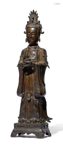 A LARGE BRONZE STANDING FIGURE OF XIWANGMU Ming Dynasty