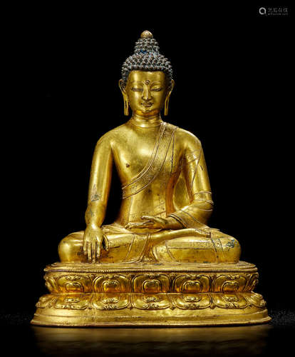 A VERY RARE GILT-BRONZE FIGURE OF BUDDHA SHAKYAMUNI Tibet, 1...