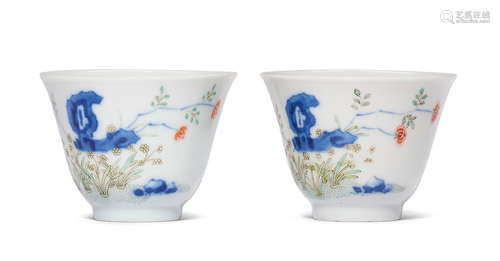 A PAIR OF SMALL FAMILLE VERTE 'MONTH' CUPS Daoguang seal mar...