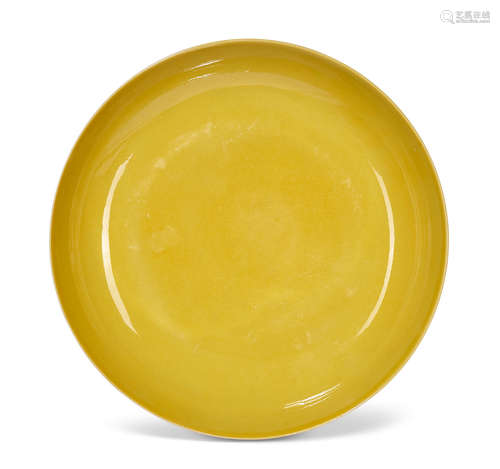 A FINE YELLOW-GLAZED SAUCER-DISH Hongzhi six-character mark ...