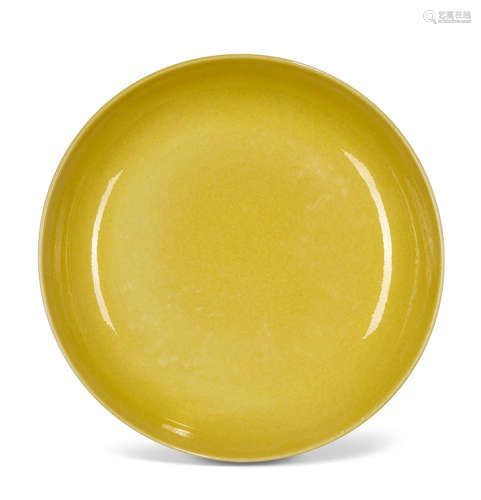 A FINE YELLOW-GLAZED SAUCER-DISH Jiajing six-character mark ...