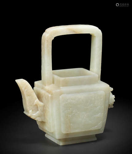 A RARE PALE GREEN JADE TEAPOT AND A COVER 16th century