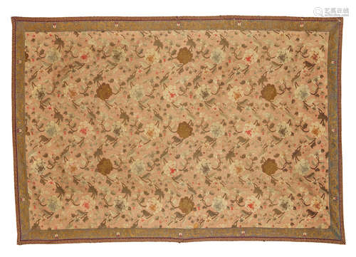 A LARGE KESI PINK GROUND FLOWER HANGING PANEL 19th century