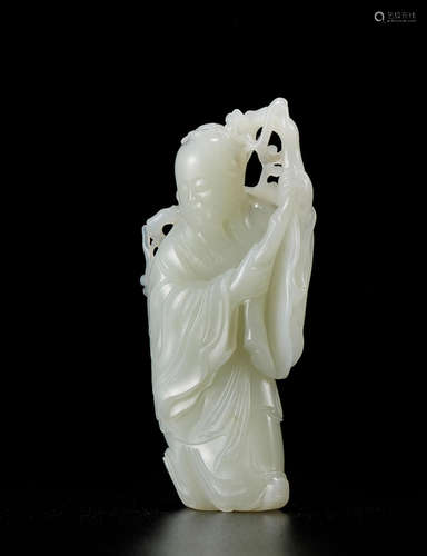 A VERY PALE GREEN JADE FIGURE OF LIN HEJING 18th century