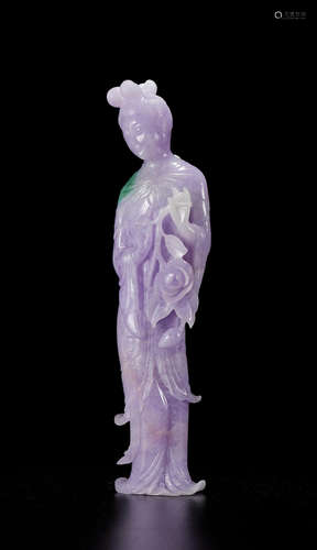 A LAVENDER JADEITE FIGURE OF A FEMALE IMMORTAL 19th/20th cen...