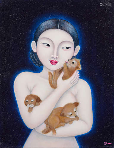 OLGA MARIE POLUNIN (B. 1963) Lady with puppies