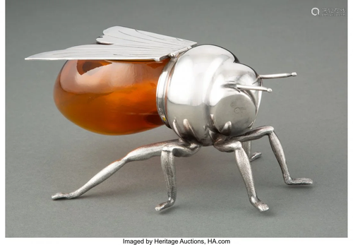 74325: A Mappin & Webb Bee-Form Silver-Plate and Glass