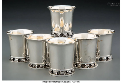 74315: A Set of Six Georg Jensen No. 639 Silver Cups De