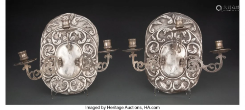 74410: A Pair of Spanish Colonial Silver Three-Light Sc