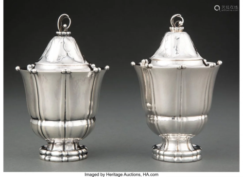 74232: Two Georg Jensen No. 4 Silver Tea Caddies Design
