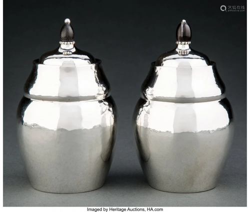 74238: A Near Pair of Georg Jensen No. 1 Silver Tea Cad