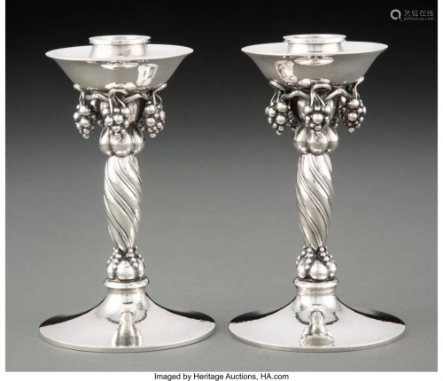 74256: A Pair of Georg Jensen No. 263 Silver Candlestic