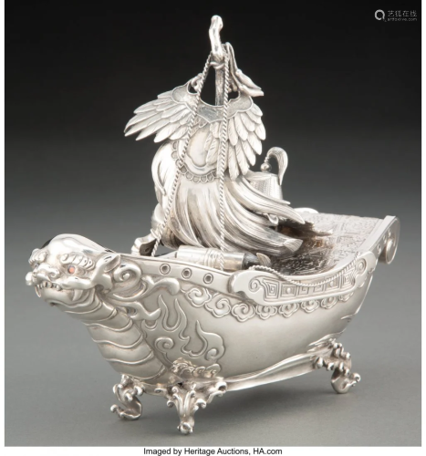 74223: A Chinese Boat-Form Export Silver Box, late 19th