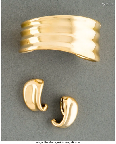 74305: A Georg Jensen 18K Gold Cuff Bracelet and Earrin